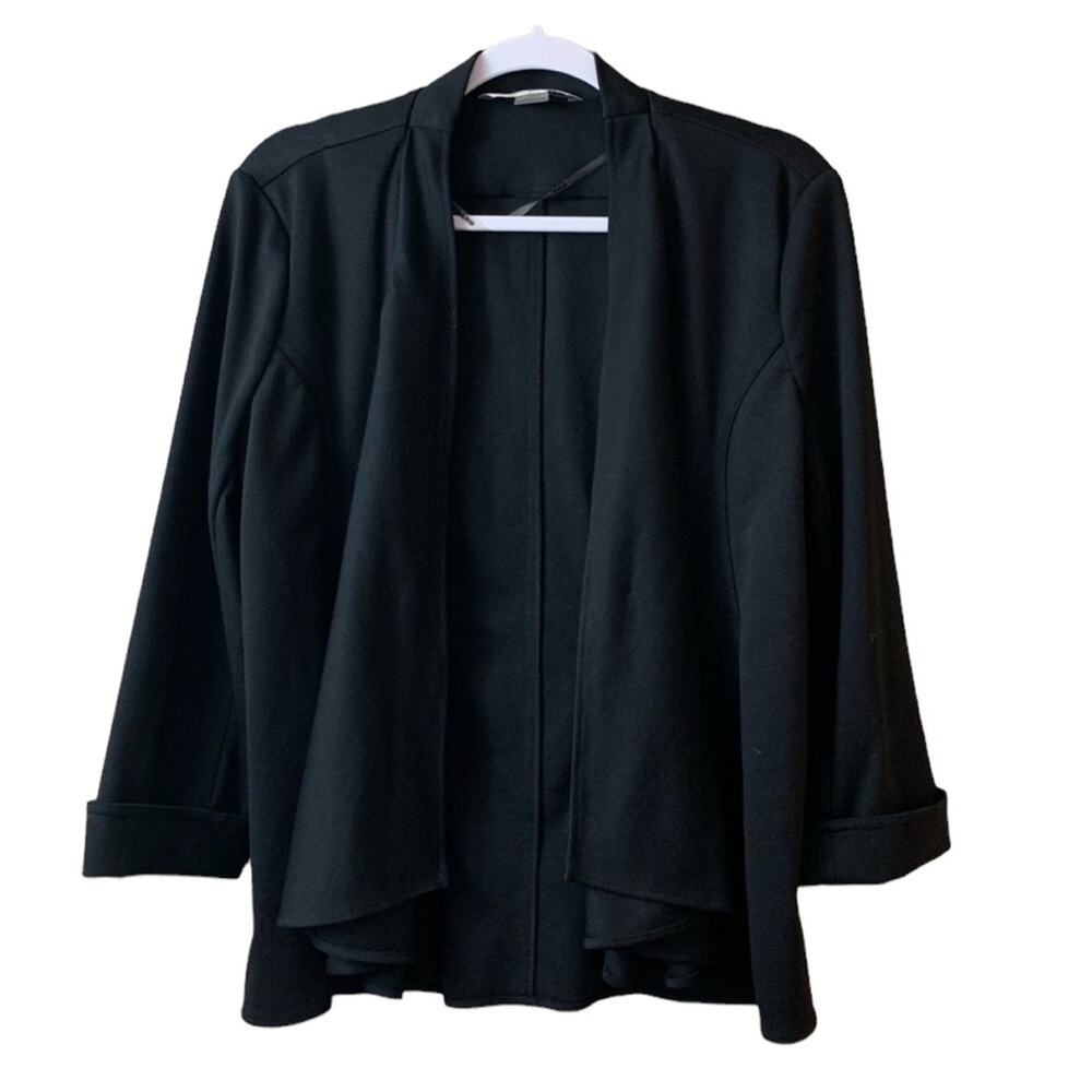 𝅺Peter Nygard Solid Black Open Cardigan Sweater Crop Sleeve SZ Medium